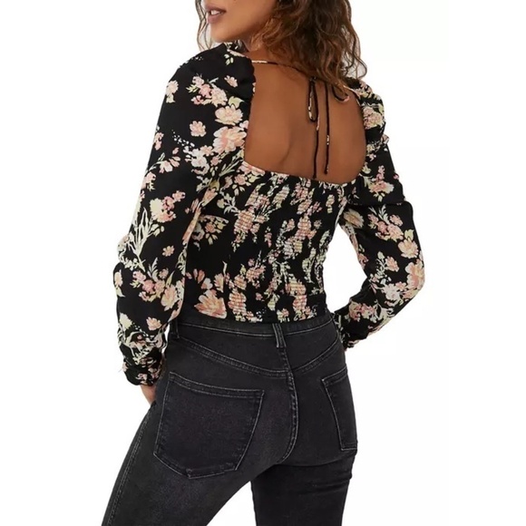 Free People Hilary Black Floral Print Top - Picture 4 of 14